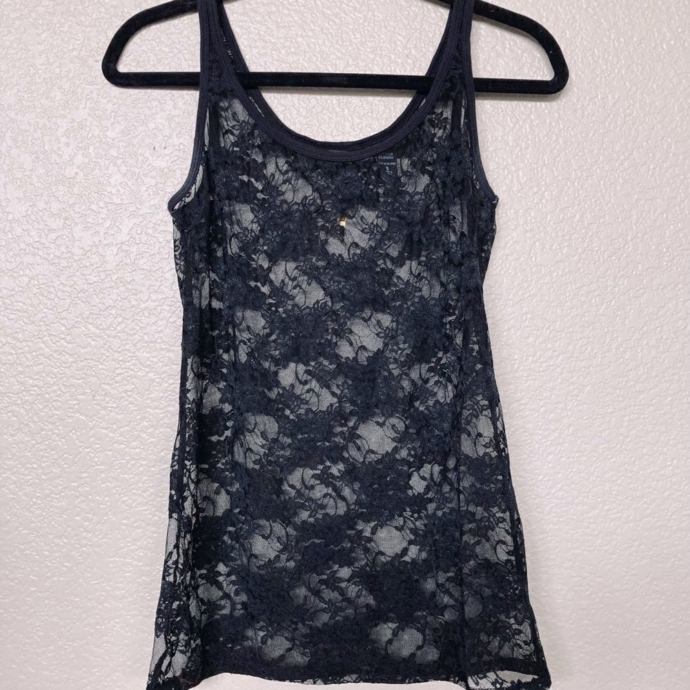Black Lace Mesh NY & Co Sheer Sleeveless Top S